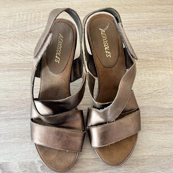 Aerosoles Strappy Sandals Heeled Shoes - Size 8 - Bronze Gold - Picture 3 of 8